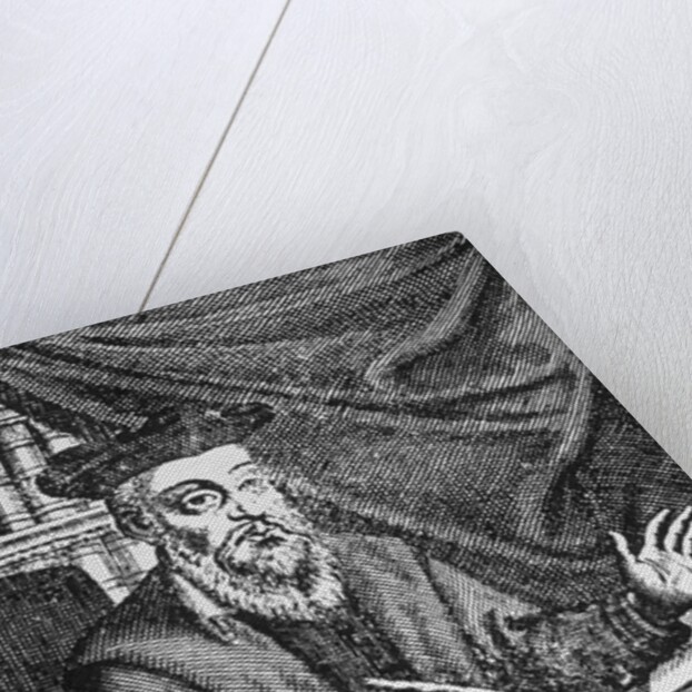 Engraving of Nostradamus Writing His Prophecies by Jean Sauve