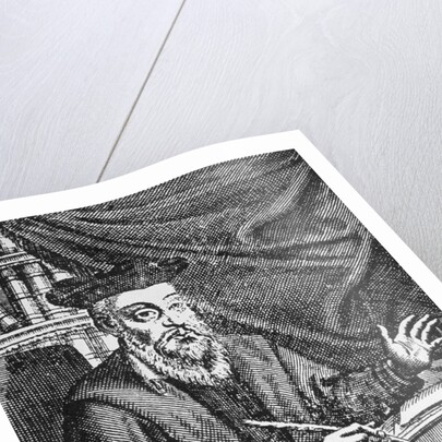 Engraving of Nostradamus Writing His Prophecies by Jean Sauve