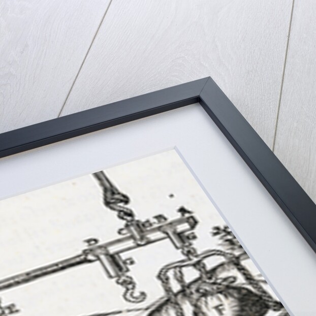 Vitruvius Woodcut Illustration of Two Builders Moving Stone Blocks by Cesare Cesariano