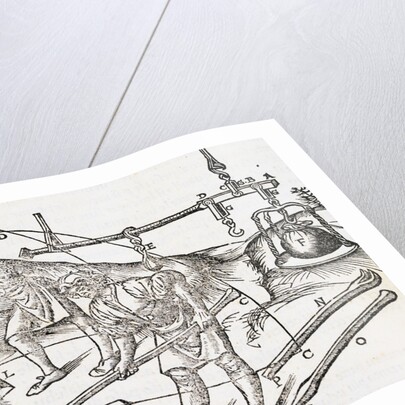 Vitruvius Woodcut Illustration of Two Builders Moving Stone Blocks by Cesare Cesariano