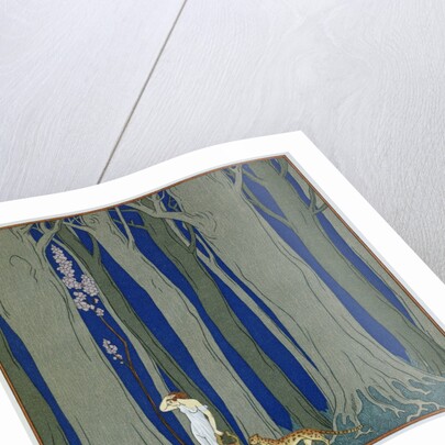 Book Illustration of a Woman and a Leopard in the Forest by Georges Barbier