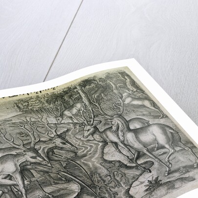 Engraving by Theodor de Bry After Stag Hunting by Jacques Le Moyne