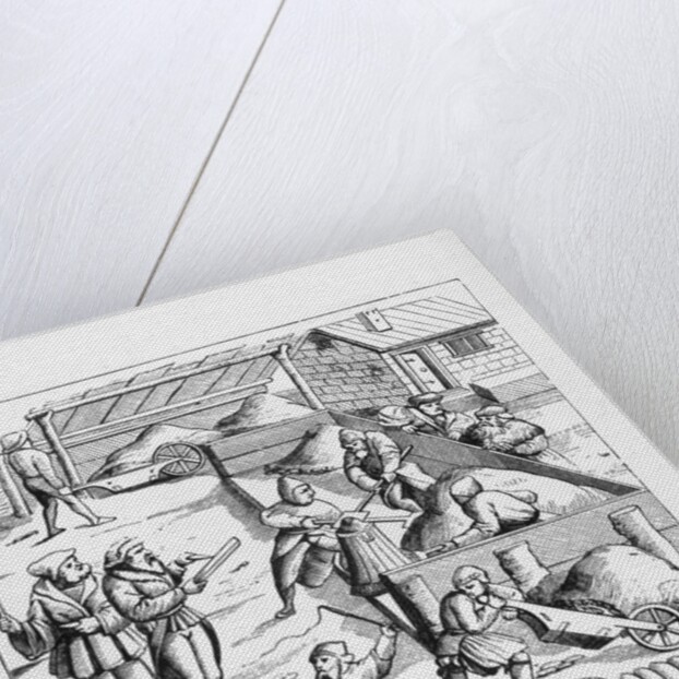 Illustration of The Extraction and Transport of Metals after a 16th-Century Woodcut by Anonymous