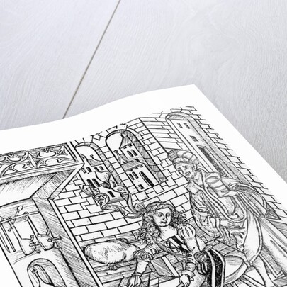 Woodcut Print of a Medieval Apothecary Cooking on a Stove by Anonymous