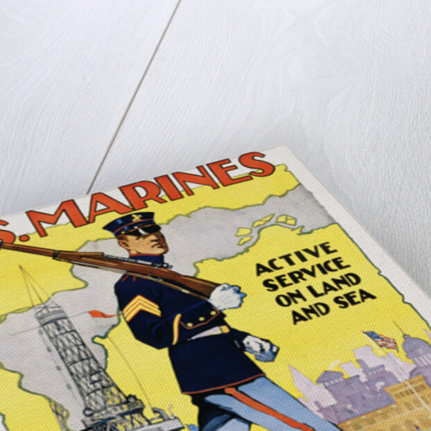 U.S. Marines - Active Service on Land and Sea Recruiting Poster by Anonymous
