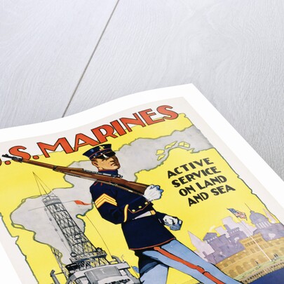 U.S. Marines - Active Service on Land and Sea Recruiting Poster by Anonymous