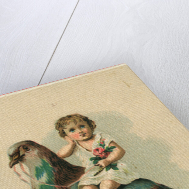 19th-Century Trade Card Depicting a Child Riding a Pigeon by Anonymous