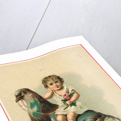 19th-Century Trade Card Depicting a Child Riding a Pigeon by Anonymous