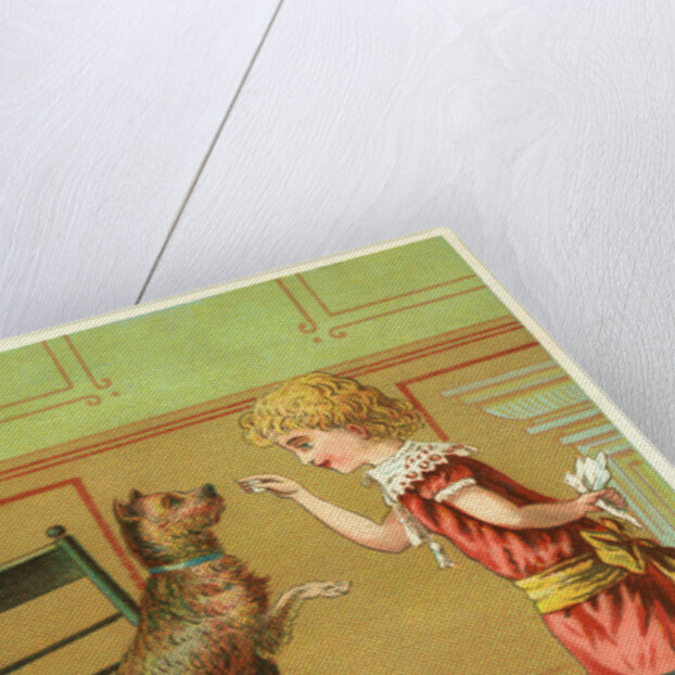 Trade Card of a Girl Training a Terrier Dog by Anonymous