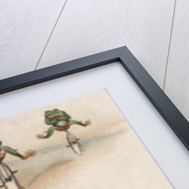 J & P Coats Trade Card of Frog Cyclists by Anonymous