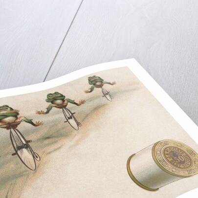 J & P Coats Trade Card of Frog Cyclists by Anonymous