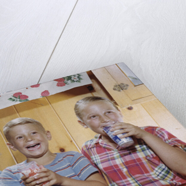 Happy Children Enjoying Glass of Cold Milk by Anonymous