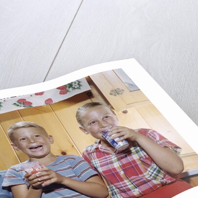 Happy Children Enjoying Glass of Cold Milk by Anonymous