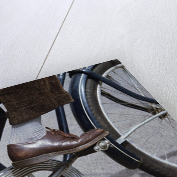 Man Riding Bicycle in Dress Shoes by Anonymous