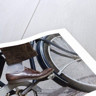 Man Riding Bicycle in Dress Shoes by Anonymous