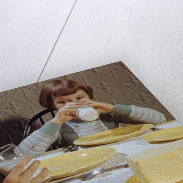 Children Drinking Milk at Dinner Table by Anonymous