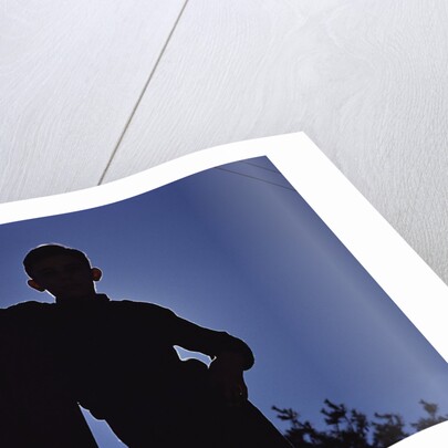 Silhouette of Boy Leaning Against Fence by Anonymous