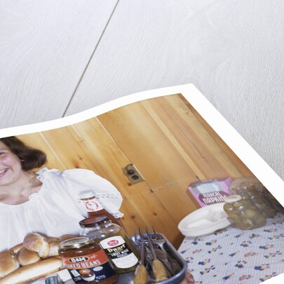 Girl Carrying Tray of Barbecue Items by Anonymous