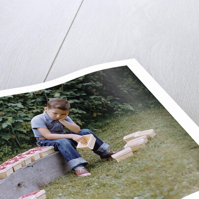 Bored Child Sitting with Raspberry Cartons by Anonymous