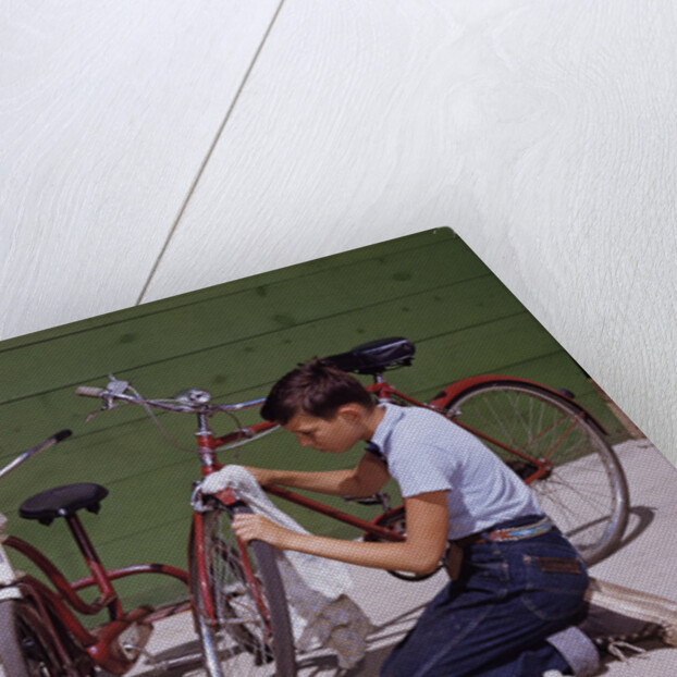 Boys Cleaning Their Bikes by Anonymous