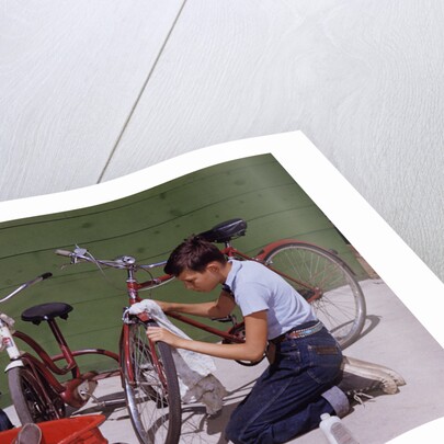 Boys Cleaning Their Bikes by Anonymous