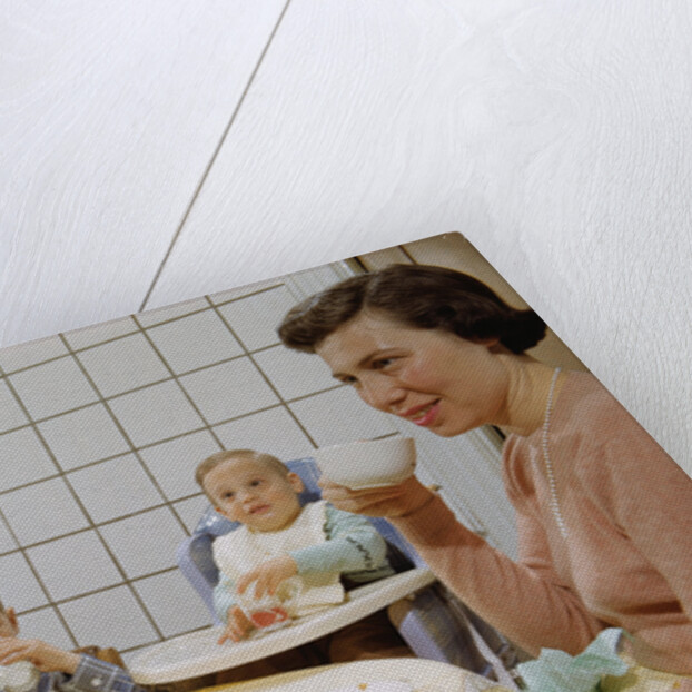Mother and Daughter Conversing at Dinner Table by Anonymous