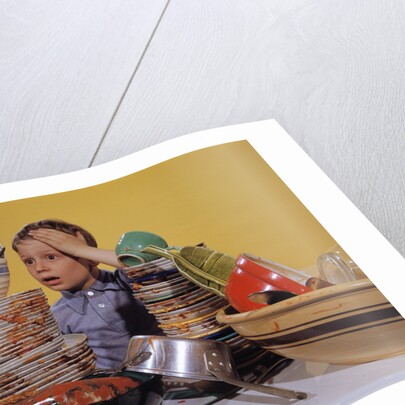 Boy Overwhelmed by Dirty Dishes by Anonymous