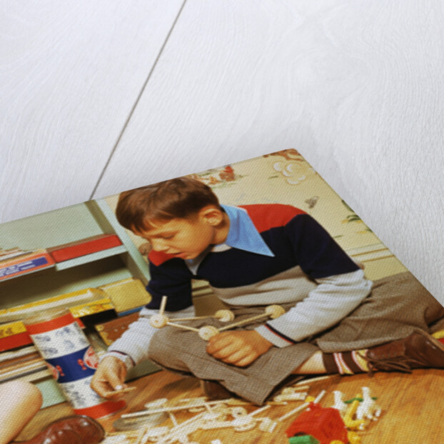 Boy and Girl Playing with Tinkertoys by Anonymous