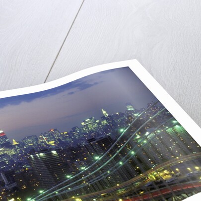 Manhattan Bridge and Skyline at Night by Anonymous