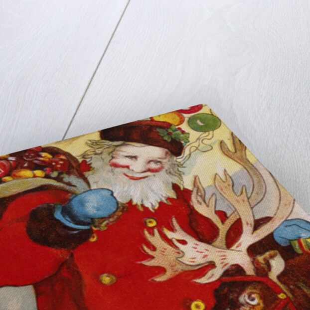 Postcard Depicting Santa Claus and a Reindeer by Anonymous