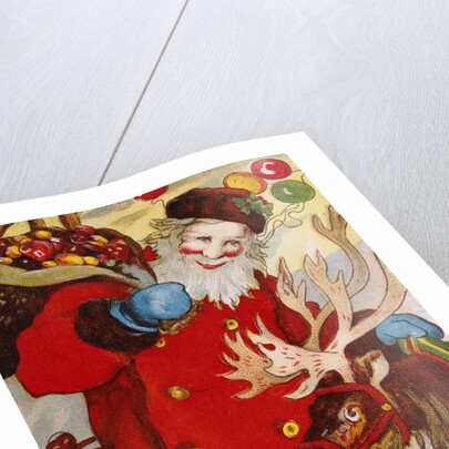 Postcard Depicting Santa Claus and a Reindeer by Anonymous