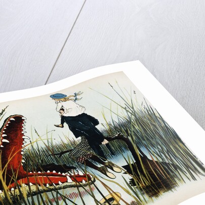 Illustration Depicting Two People Threatened by an Alligator by Luther Daniels Bradley