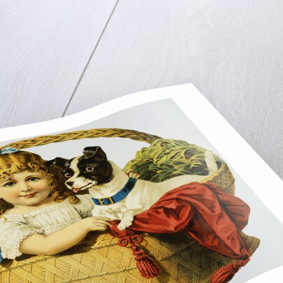 Illustration Depicting a Girl and A Dog in a Basket by Anonymous