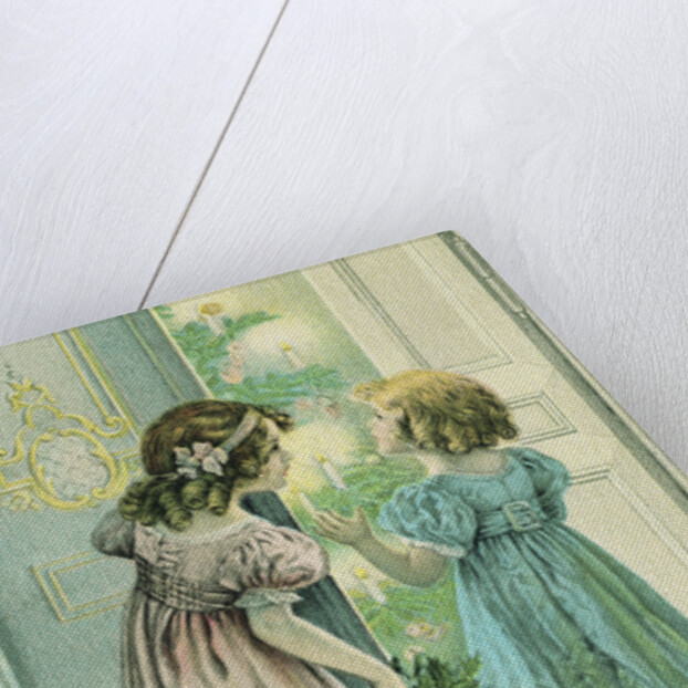 A Joyous Christmas Postcard with Little Girls Looking at the Christmas Tree by Anonymous