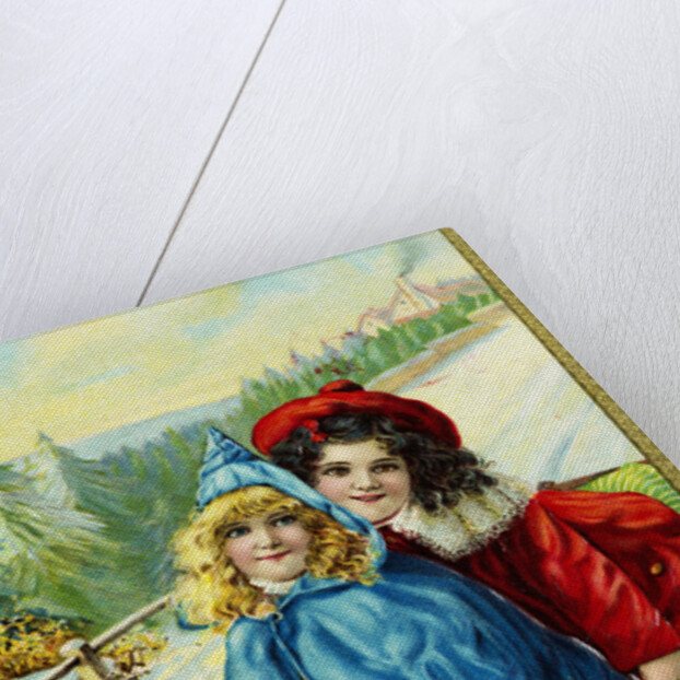 Postcard of Two Girls on a Toboggan by Anonymous