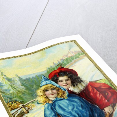 Postcard of Two Girls on a Toboggan by Anonymous