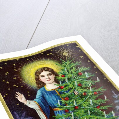 A Merry Christmas to You Postcard with an Angel Holding a Christmas Tree by Anonymous