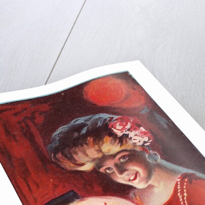 A Merry X Mas Postcard with a Woman Holding a Snowglobe by Anonymous