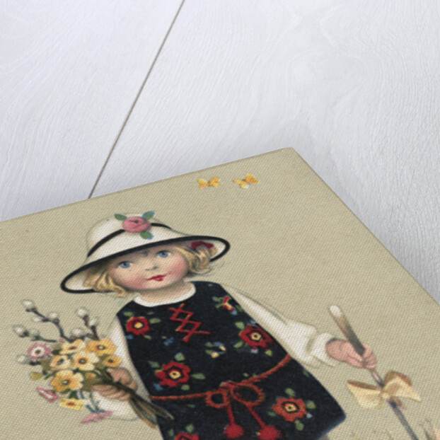 Postcard of a Young Girl and Her Dog by Anonymous