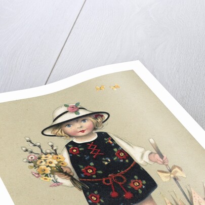 Postcard of a Young Girl and Her Dog by Anonymous