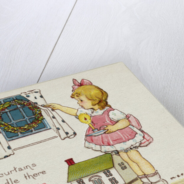 Christmas Postcard of Girl Looking Out of Window by Margaret Evans Price