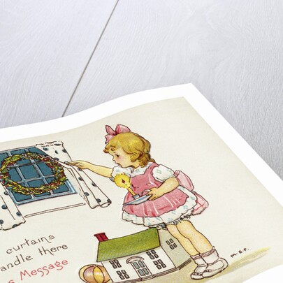 Christmas Postcard of Girl Looking Out of Window by Margaret Evans Price