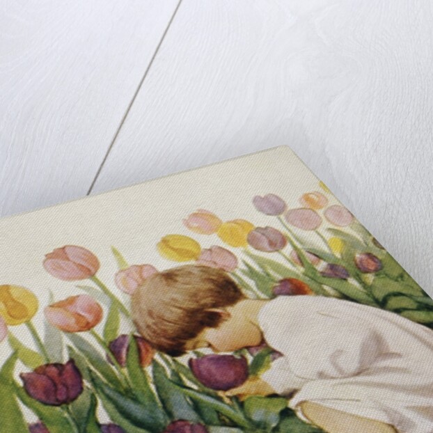 Illustration of a Child Smelling Tulips by Jessie Willcox Smith
