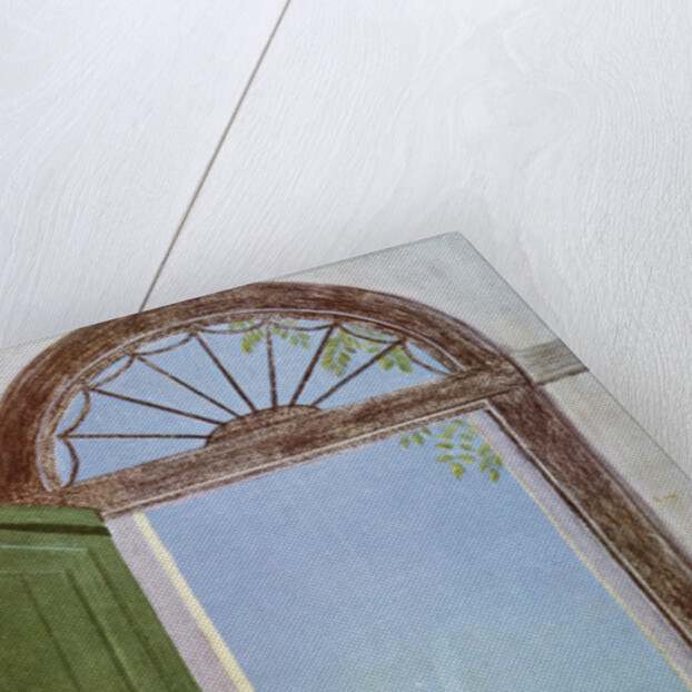 Illustration of a Dog Sitting on the Front Porch by Marguerite Kirmse