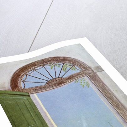 Illustration of a Dog Sitting on the Front Porch by Marguerite Kirmse