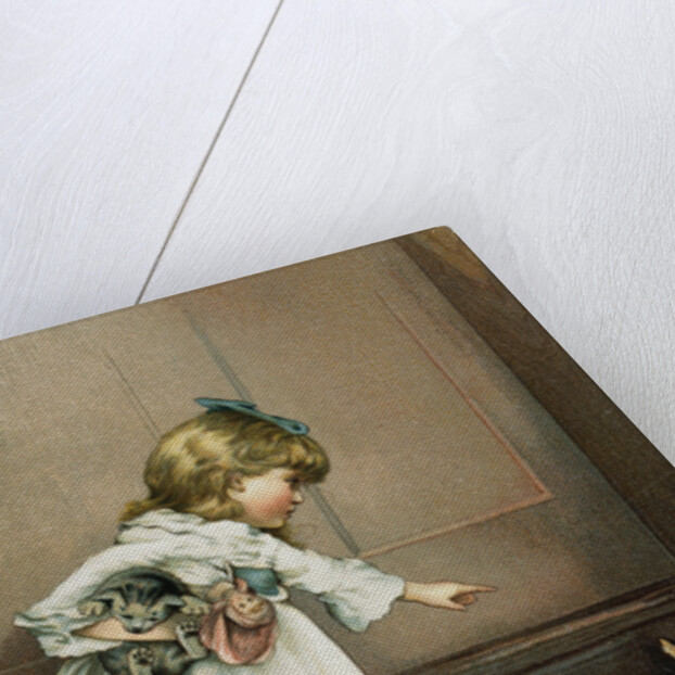 Illustration of a Little Girl Scolding a Cat by Anonymous