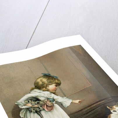 Illustration of a Little Girl Scolding a Cat by Anonymous