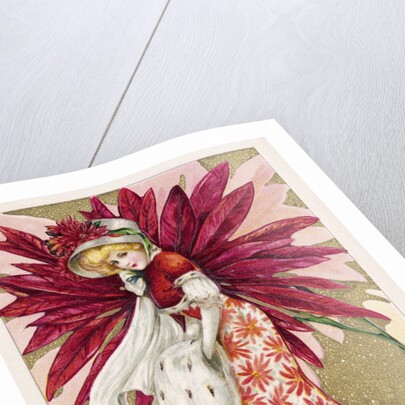 Christmas Wishes Postcard of a Woman and a Poinsettia by Anonymous
