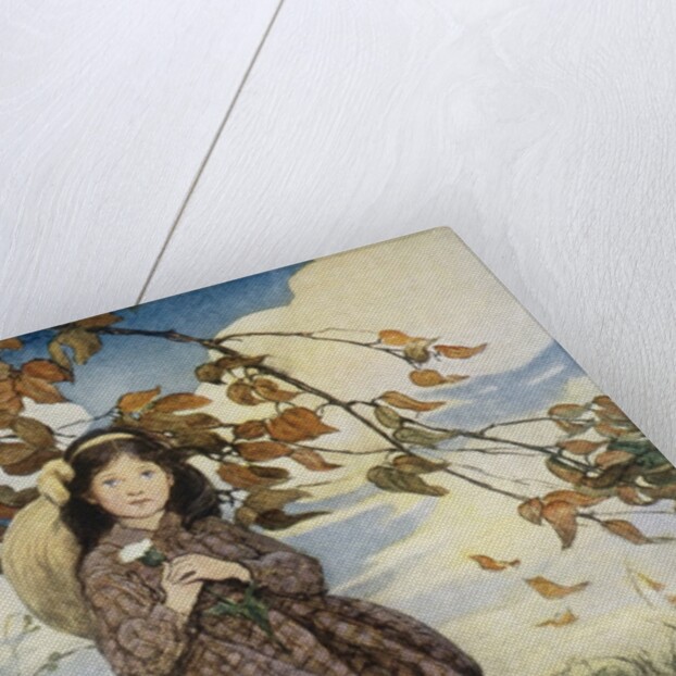 Illustration of a Girl and Autumn Leaves by Jessie Willcox Smith