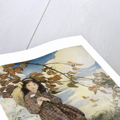 Illustration of a Girl and Autumn Leaves by Jessie Willcox Smith